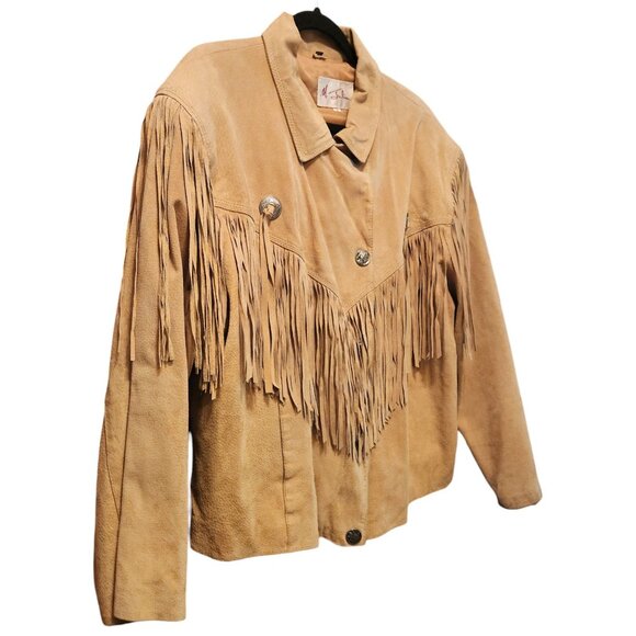 Vintage Men's M Julian Suede Fringe Concho Western Motorcycle Tan Jacket Sz 16 - Picture 4 of 16